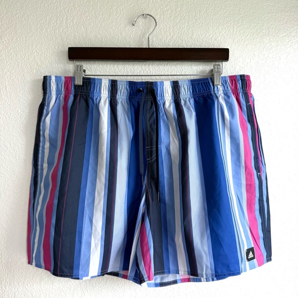 adidas Other - NWT Adidas Men’s Swim Trunks Shorts Blue Pink Stripe Mesh Lined Size 2XL